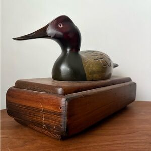 Ron Fisher Wooden Duck Figurine Storage Box Made in USA